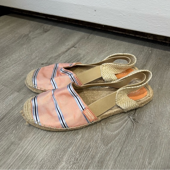 Coach Women’s Rayanne Pink Blue Stripe Tan Espadrilles Sandals Flats Size 8 - Picture 1 of 7